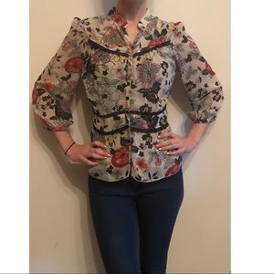 Sheer Blouse with Flower and Lace Detail